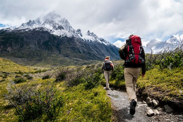 Hikers heading into the mountains
