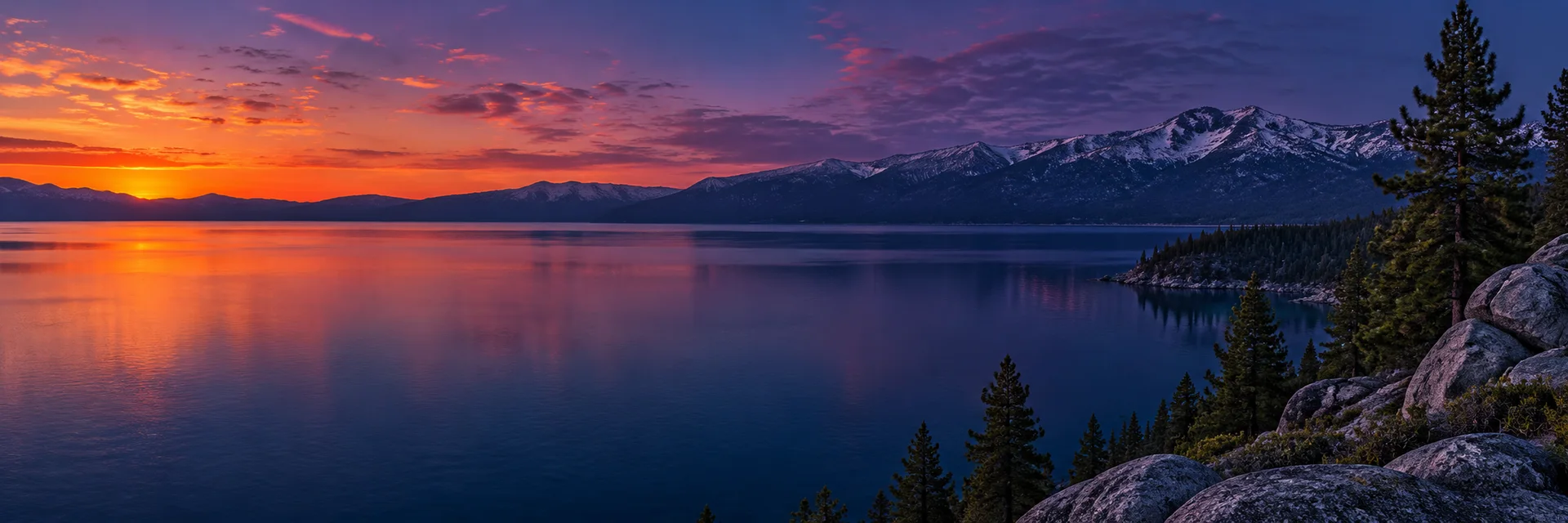 Lake Tahoe and the mountains at sunset